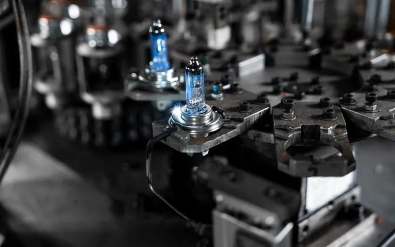 Close-up of precision laser marking on automotive bulb metal base