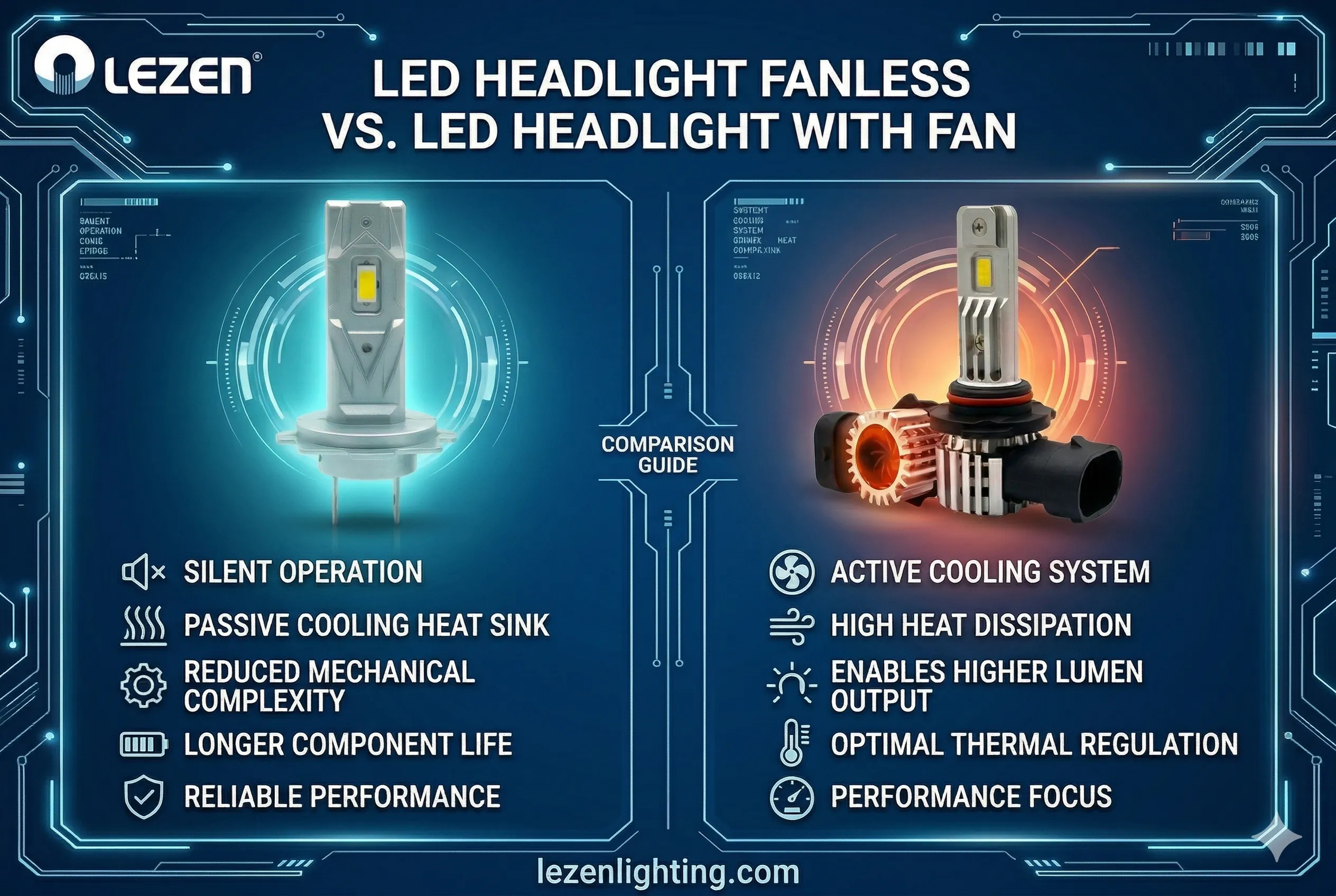 fanless led headlight vs led headlight with fan
