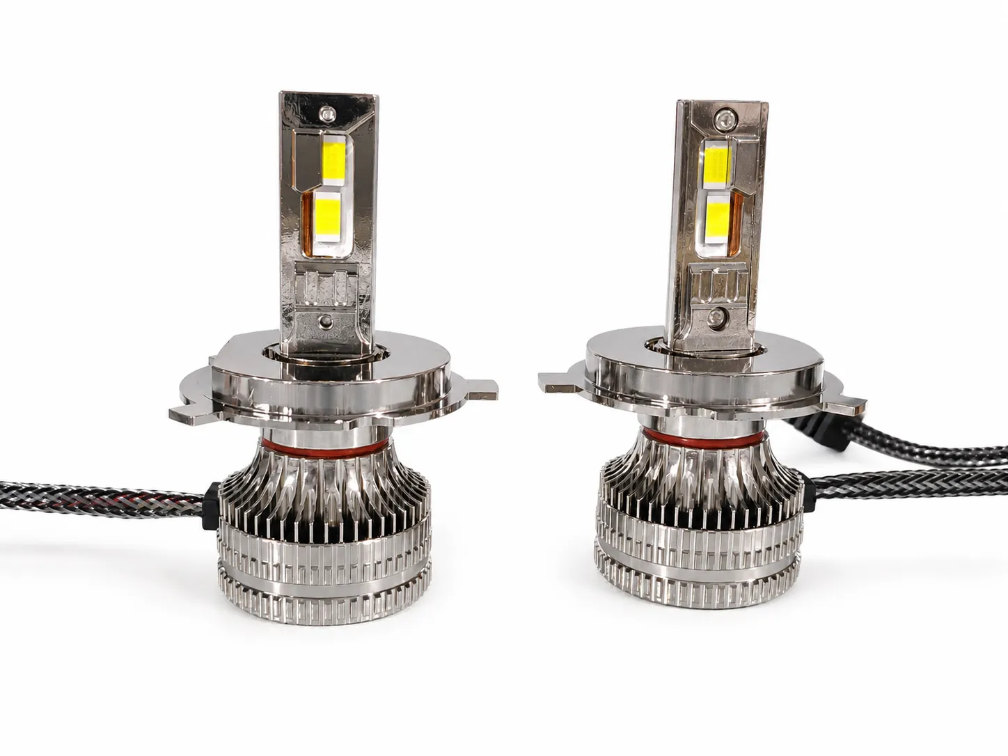 X9 H4 LED Headlight Bulb showing shield and chips