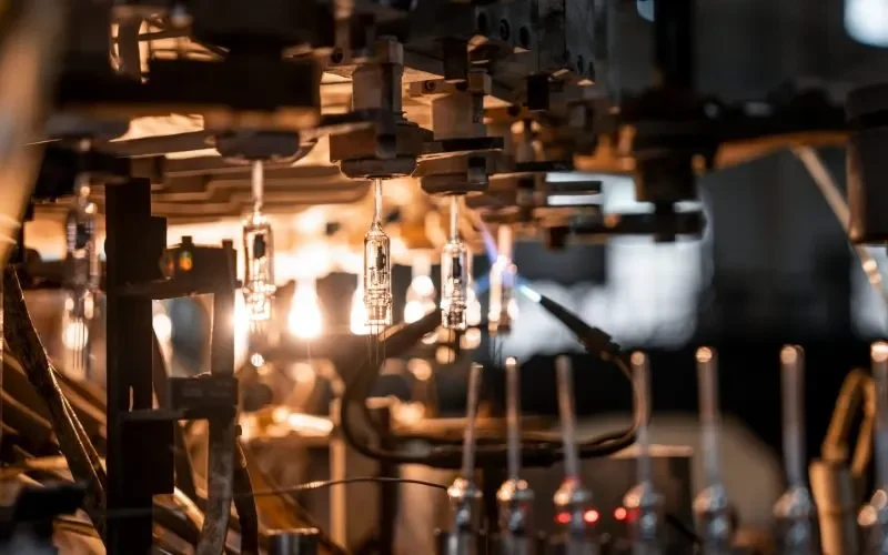 evacuating & filling halogen gas into bulb